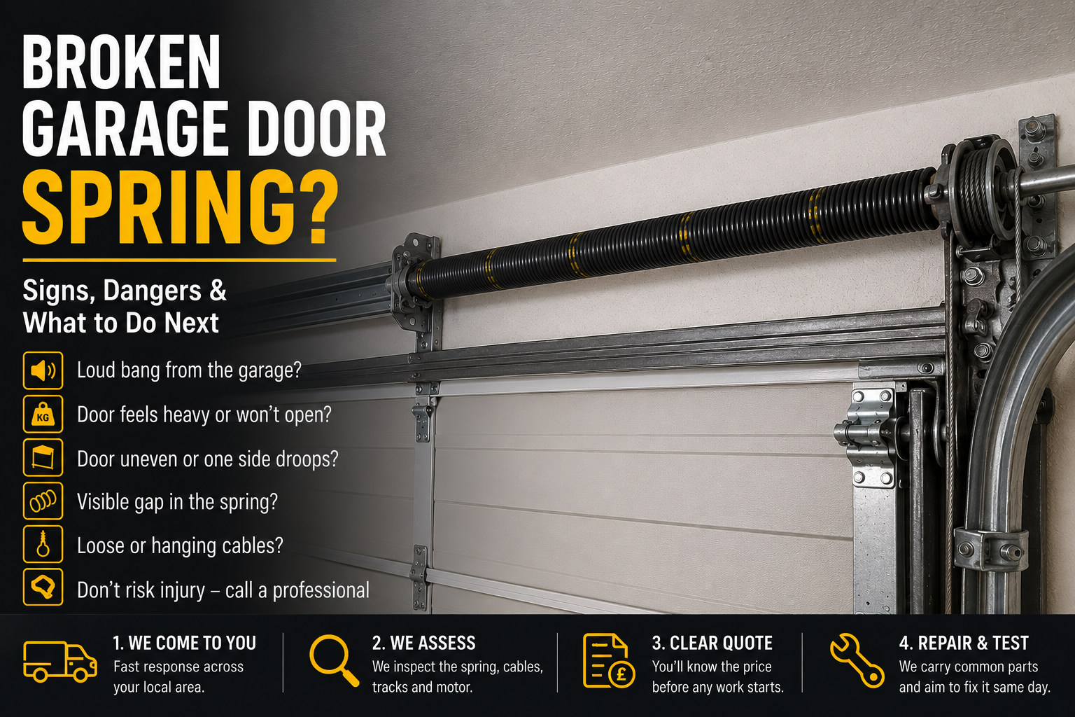 Broken Garage Door Spring: Signs, Dangers & Repair Cost